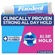 Fixodent Original Secure Denture Adhesive Cream 2.4oz Pack of 5