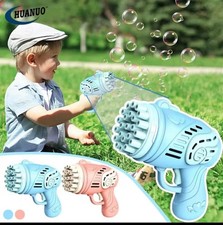 HUANUO Bubble Gun Toy Blue Pink Multi-Nozzle Outdoor Bubble Maker for Kids