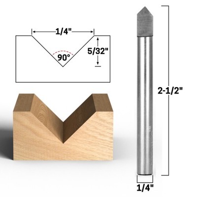 90 Degree Engraving & Lettering Router Bit - 1/4'' Shank - Yonico 14095q