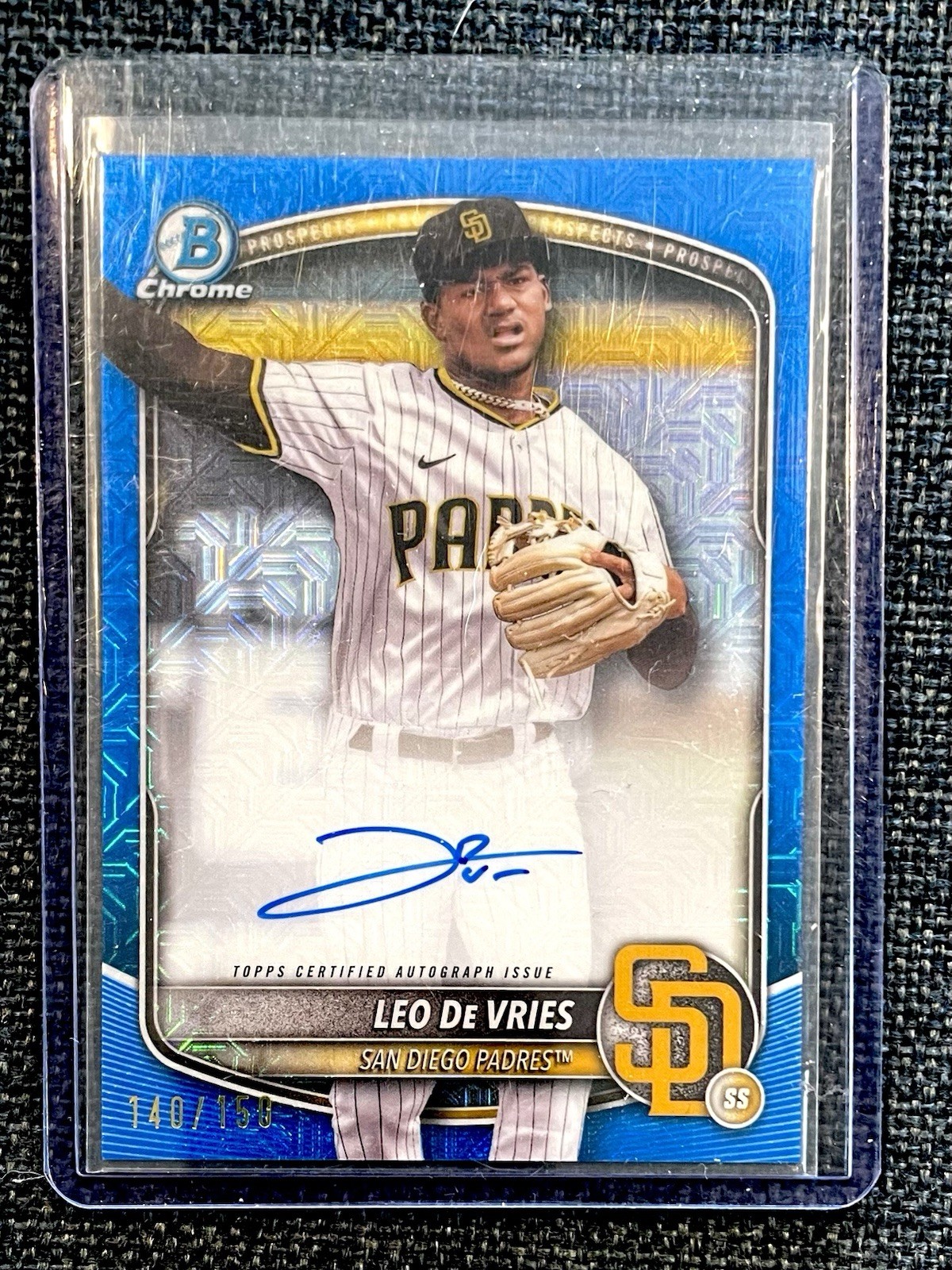 Leo De Vries 2025 Bowman Chrome Mega Box Auto Blue /150 Mojo Refractor