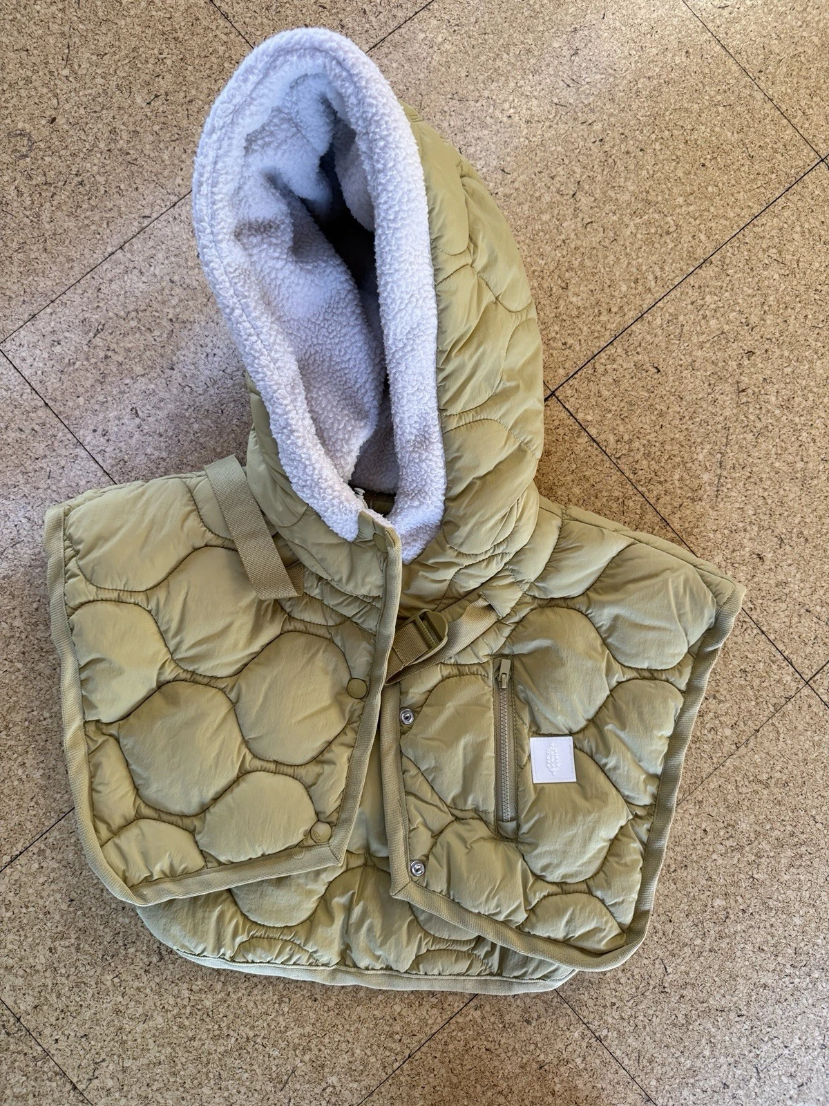 OS Free People. Cape Poncho. Quilted. Hood. Snap Front. 1 Vertical Pocket.