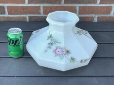 Vtg 10" Floral Hand Painted Glass Oil Lamp Shade Student Coleman Quick Lite Pink