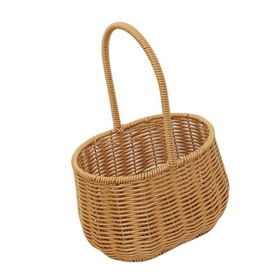 19.5x15x29cm Portable Woven Basket With Handle PP Rattan Hand Woven Hamper For F