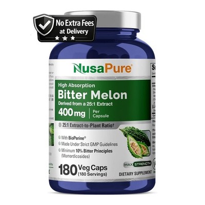 Bitter Melon Capsules 400mg | 10% Bitter Principles | 180 Count | 6 Month Supply