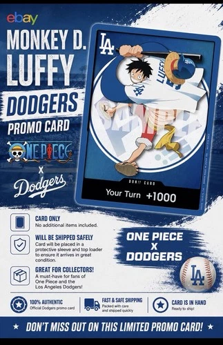 2026 Dodgers x One Piece Night Promo Card Monkey D Luffy SGA Presale Ships 7/3