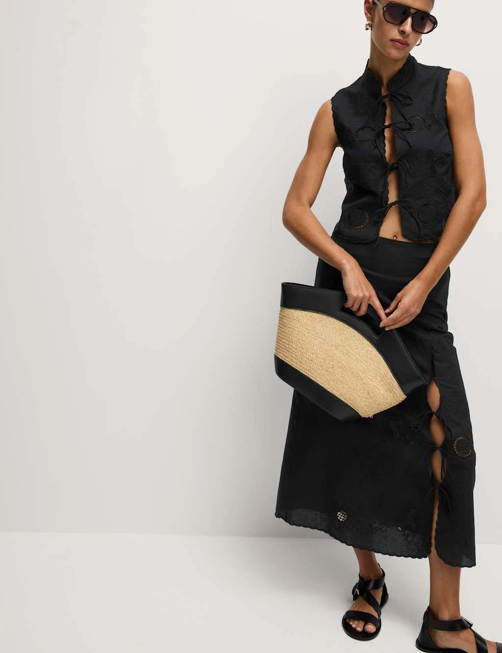Marks & Spencer Womens Linen Midaxi A Line Embroidered Skirt in Black 6 Regular