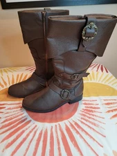 Adult Men's Pirate Caribbean Captain Halloween Costume Brown Boots XL Size 14