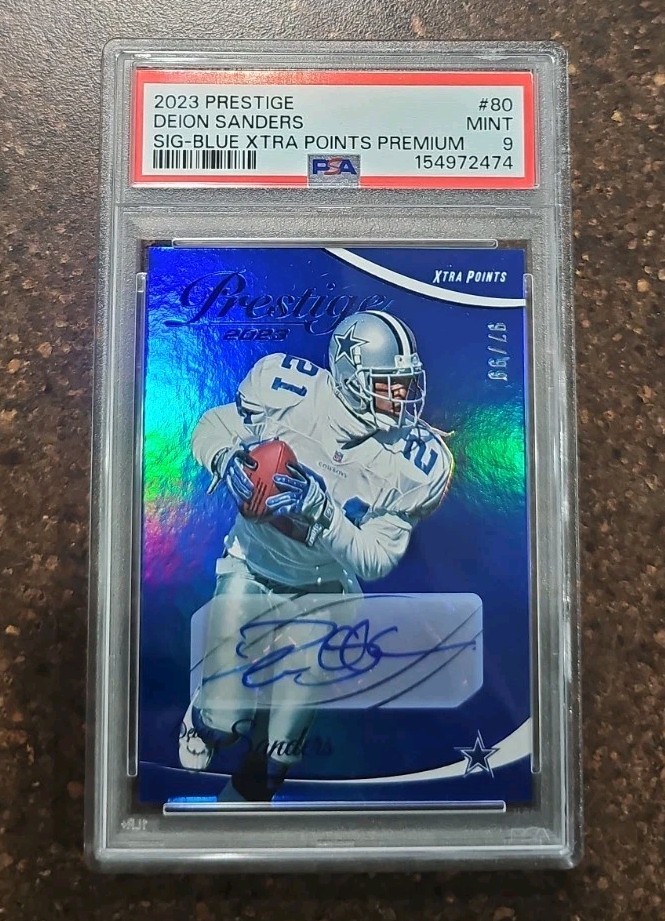 Panini 2023 Prestige Deion Sanders Blue Xtra Points #80 PSA 9 Auto /99 HOF Sign
