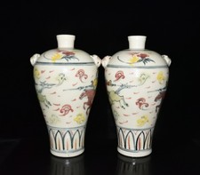 13.6" China Old Retro Tang Dynasty Porcelain Wucai Character Story A Pair Vases