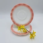 Vintage Hazel Atlas Pink Crinoline Ripple Milk Glass Set of 2 Saucers 5.5”