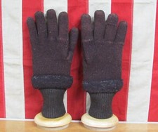 Vintage 1930s Antique Brown Wool Knit Winter Gloves Fleece Lined w/ Heavy Cuffs