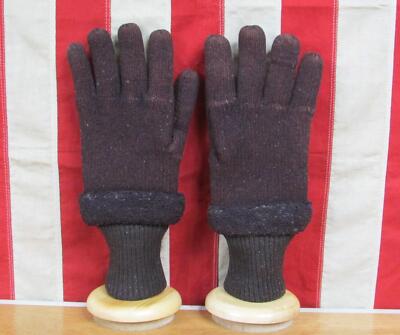 Vintage 1930s Antique Brown Wool Knit Winter Gloves Fleece Lined w