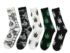 Men High Quality Leaf Weed Marijuana Bandana Crew Cotton Long Socks One Size