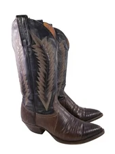 J. CHISHOLM WOMAN WESTERN COWBOY TEJU LIZARD BROWN BLACK BOOTS SIZE 6M