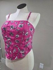Pink Floral Print Corset Style Top With Smocked Back  Adjustable Straps - Size