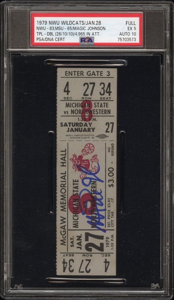 1979 SIGNED”MAGIC JOHNSON GAME” TICKET NWU/MSU MAGIC TRIPLE DOUBLE