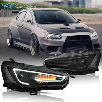 VLAND 2* Headlight For 2008-2017 Mitsubishi Lancer Audi Evo X Blackout Dual Beam