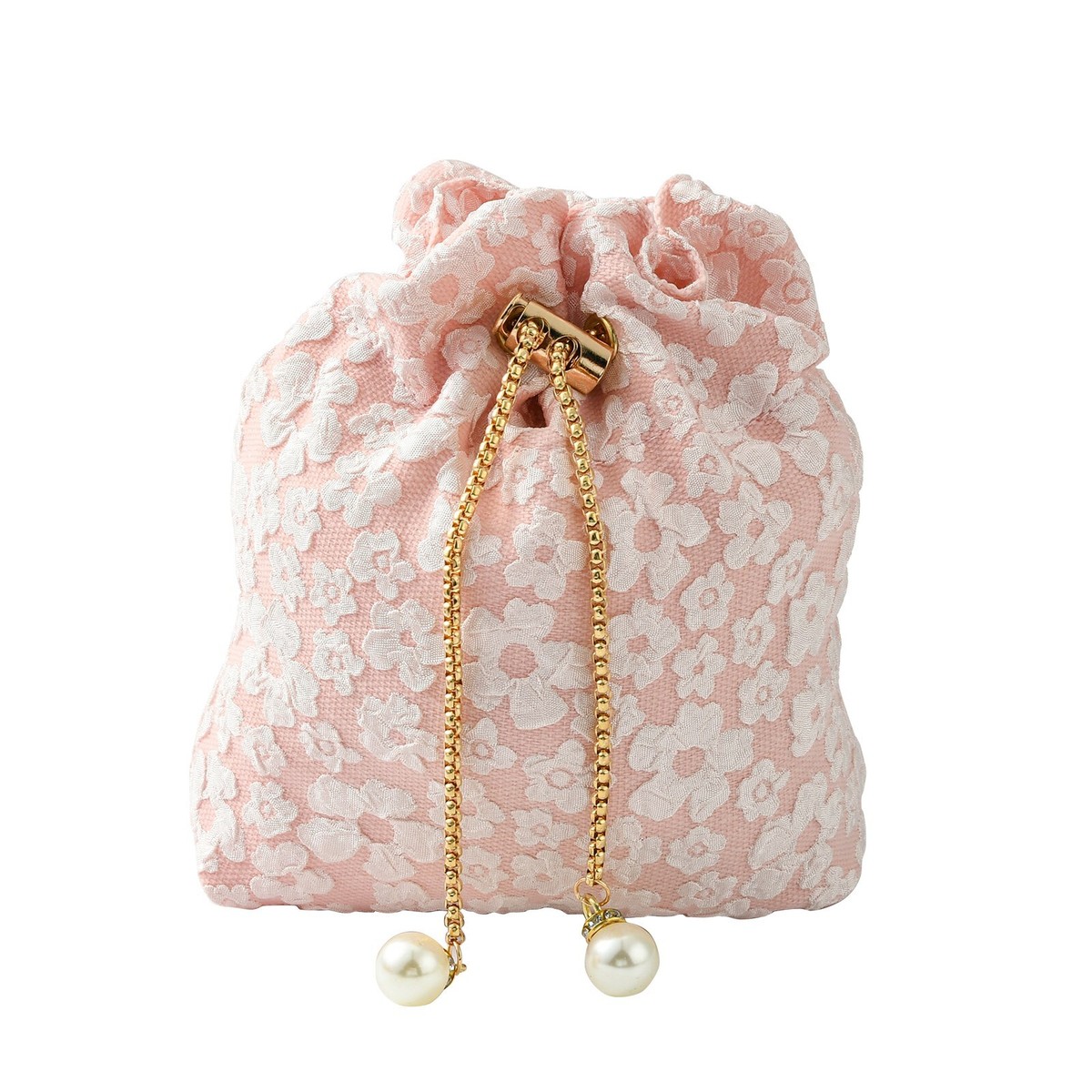 5x Lace Flower Drawstring Gift Bags with Chain Pink Wedding Candy