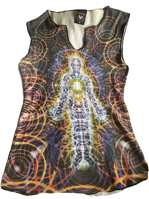 Vintage Alex grau Kristall Tara in Visionen Kurzarm psychedelisch Hippie Top