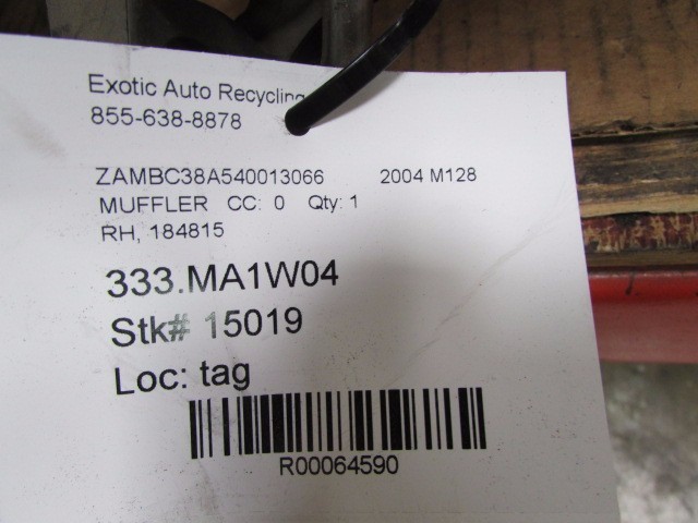 Maserati Coupe, Spyder, RH, Right Rear Muffler, Used, P/N 184815