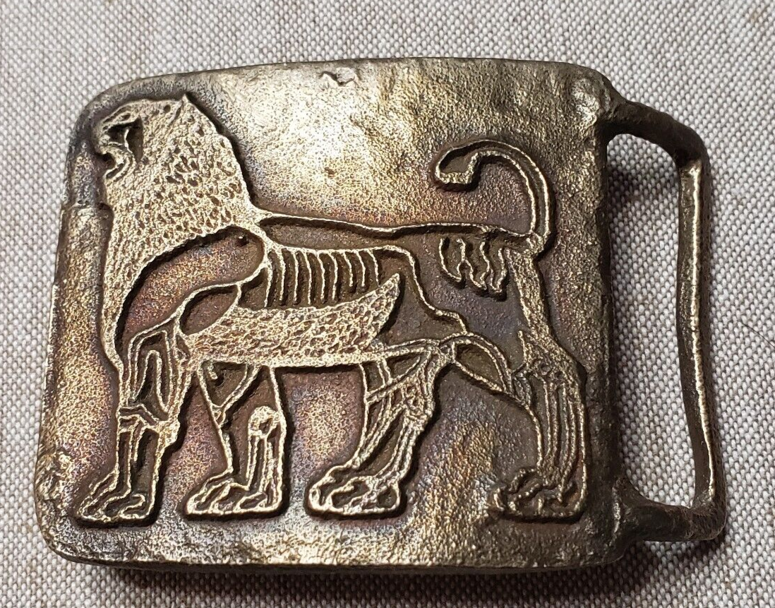 Solid Brass Lion Hieroglyph Egypt Horoscope Leo Vintage Belt