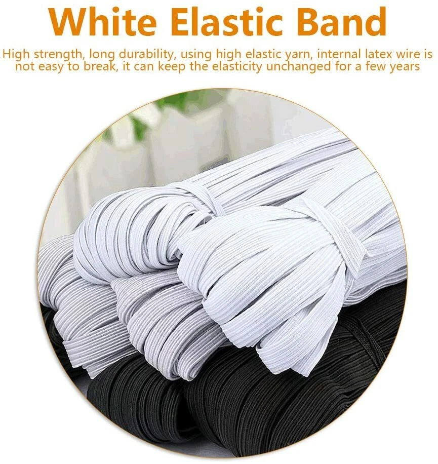 5mm 1/4" Inch Width Flat Elastic Band 100 Yard Sewing Trim DIY Face Mask String - Image 2 of 4