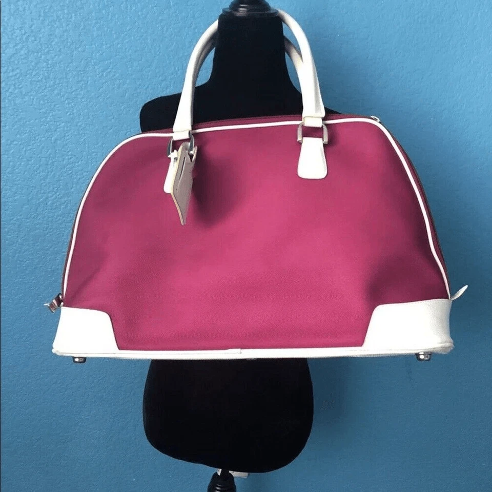 Diane Von Furstenbergn Pink white Tote Overnighter Bag Jacquard, Carry On - Image 4 of 4