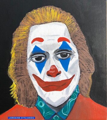 Original Kunst Gemälde Der Joker, Naive Kunst, Joaquin Phönix, Portrait