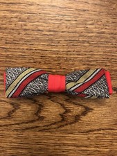 Vintage Ormond Pre Bowtie Silk Butterfly Bow Tie Red Gold Stripe Black Clip on