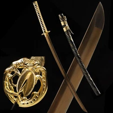 All Golden Japanese Samurai Sword Katana 1095 Carbon Steel Gold Blade Full Tang