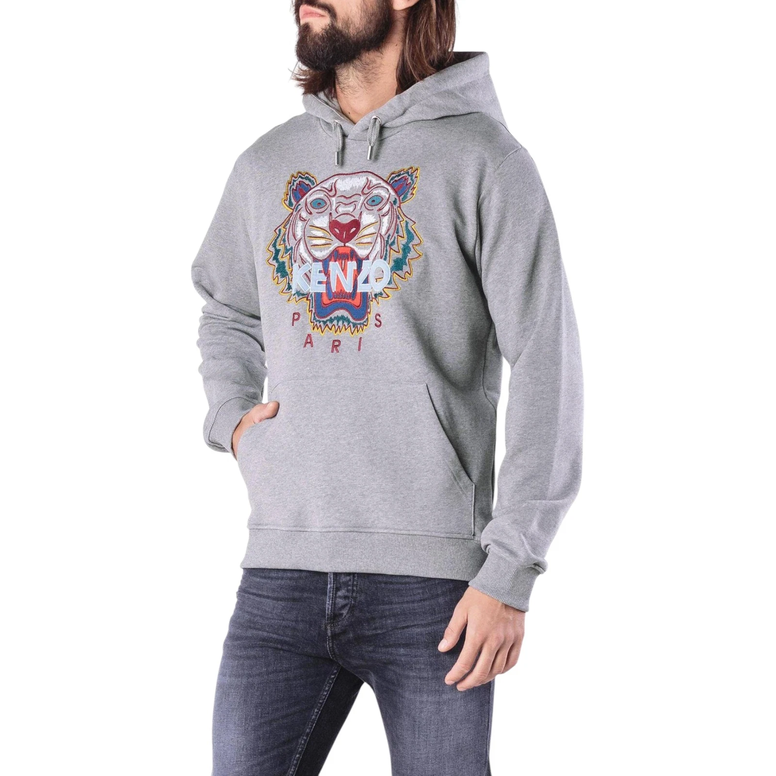 Felpa con cappuccio Kenzo Paris ricamata tigre regular fit pullover originale Jungle Kenzo