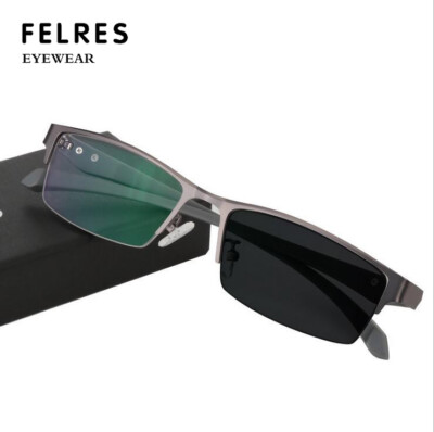 Men Metal Frame Photochromic Reading Glasses Half Frame Outdoor Sunglasses New