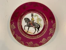 Vintage Bayreuth Bavaria Porcelain Cabinet Plate w/ Regal Solider on Black Horse