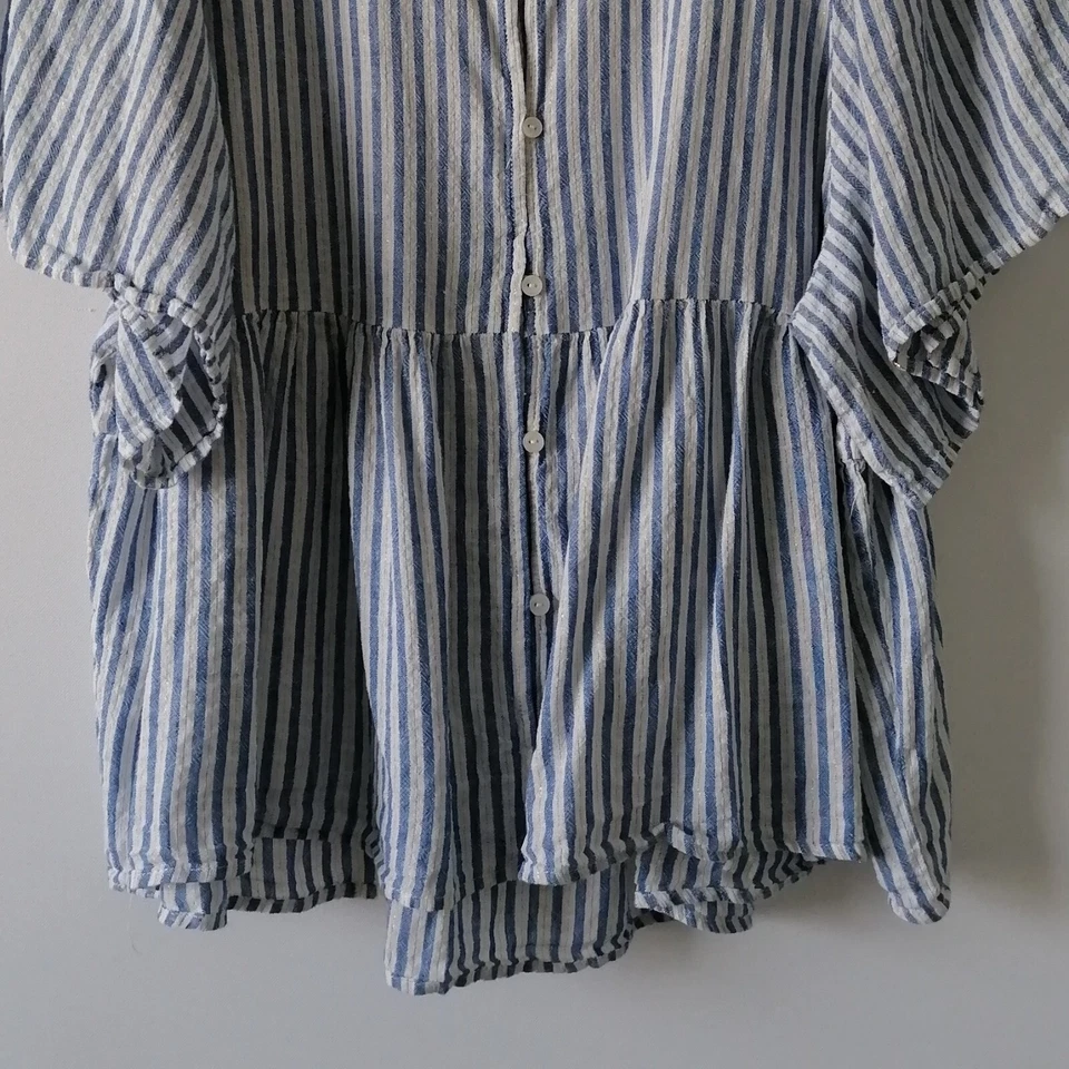 Blusa Top Cato Mujer Azul Cuello en V Rayas Peplum Botón Frontal Talla 22/24W Foto 3 de 4