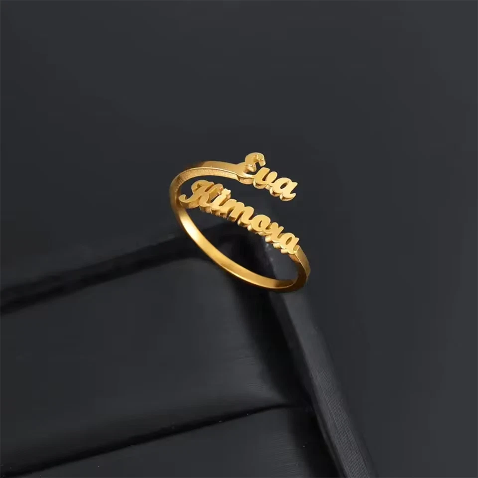 Custom 1-4 Multiple Name Ring Gold Silver Stainless Steel Jewelry Women Band - Image 4 of 4