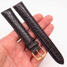 18mm Brown Genuine Textured Croco Leather Gold Tone Watch Band Strap