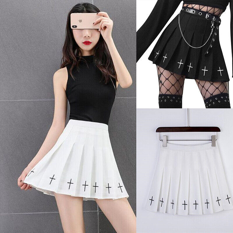 skirt streetwear black gothic pleated mini skirts Summer A-line women wild