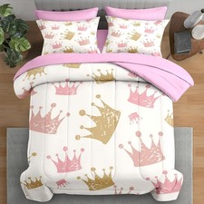 Comforter Set Twin Size, Cute Kids Crown 5 Pcs Bedding for Kids and Adults, P...