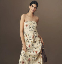 ANTHROPOLOGIE NWT 78 Strapless Wave Floral Tube Top in Ivory Size Medium