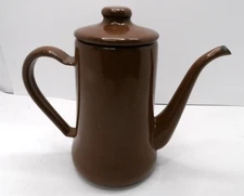 Vtg Fujii Co Slim Pot Brown Drip Coffee Tea Kettle Enamel Ware Japan