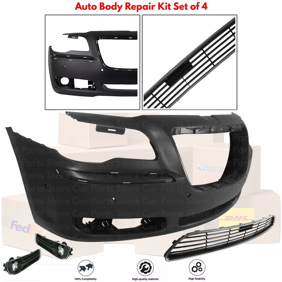 Front Bumper Cover Paintable & Fog Light Assembly For 2011-2014 Chrysler 300 Foto 2 de 4