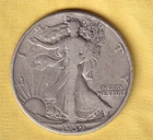 SILVER HALF DOLLAR "Liberty Walking 1939-P" $0.50 Used 90% Silver CV $50 to $60