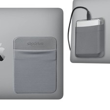 Adhesive Hard Drive Sleeve, 5.5 x 4.5, Gray, Stick on Laptop, Travel Pouch