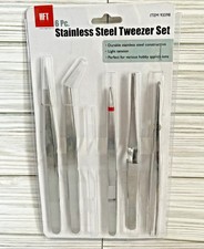 Tweezer Set 5 Pc Stainless Steel : Sharp : Flat : Straight : Angled  Fine Tips