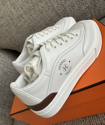Size 36.5EU NEW HERMES Blanc Calfskin Women Get Sneaker w/ Receipt 