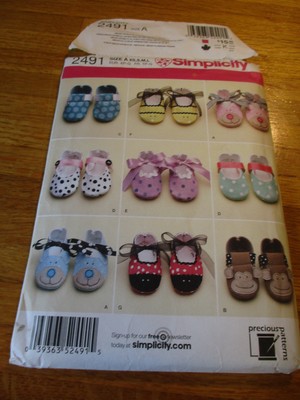 Simplicity Pattern 2491 Baby Shoes Sizes XS, S, M, L New/Uncut ''precious pattern