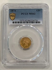 1874 $1 Gold Dollar PCGS MS62 Type 3