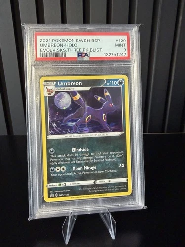 PSA 9 MINT Umbreon SWSH129 Evolving Skies Black Star Promo Triple Blister Holo