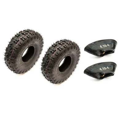 PETROLSCOOTER 2x Tyre & Innertube 4.10-4 Knobbly Off Road Tread Lawnmower 4 Inch Wheel Mower