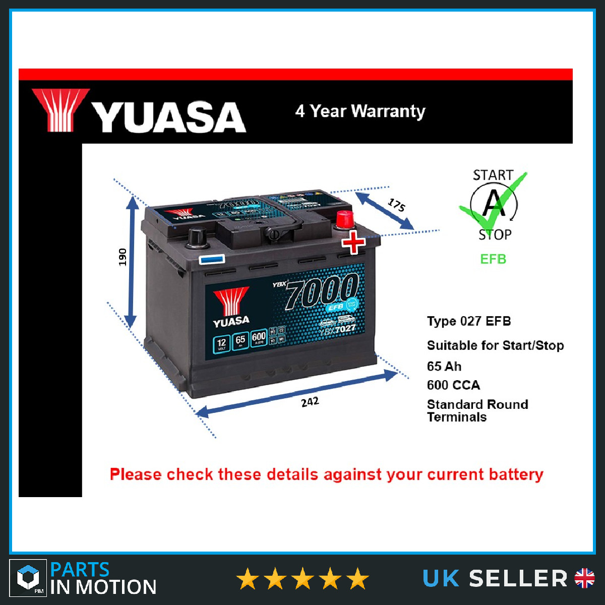 Nissan Juke F15 14-19 EFB Start Stop Battery Yuasa YBX7027 027 1.2 DIG-T 1.5 dCi - Image 46